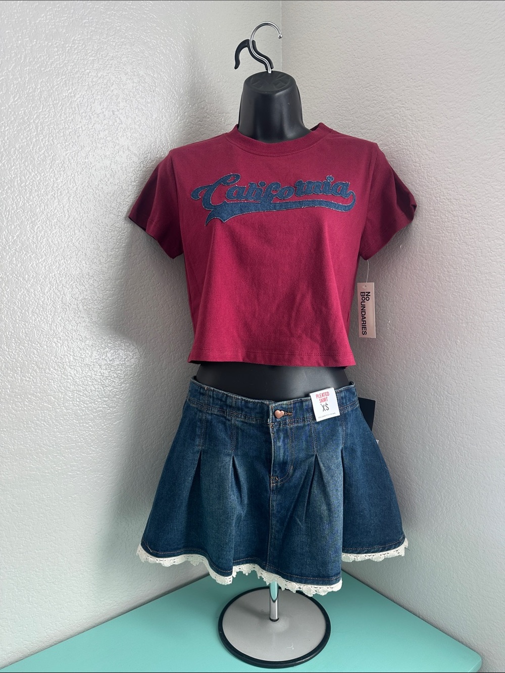 Celebrity Pink Dark Blue Denim skirt XS & No Boundaries XS T-shirt-new with tags
